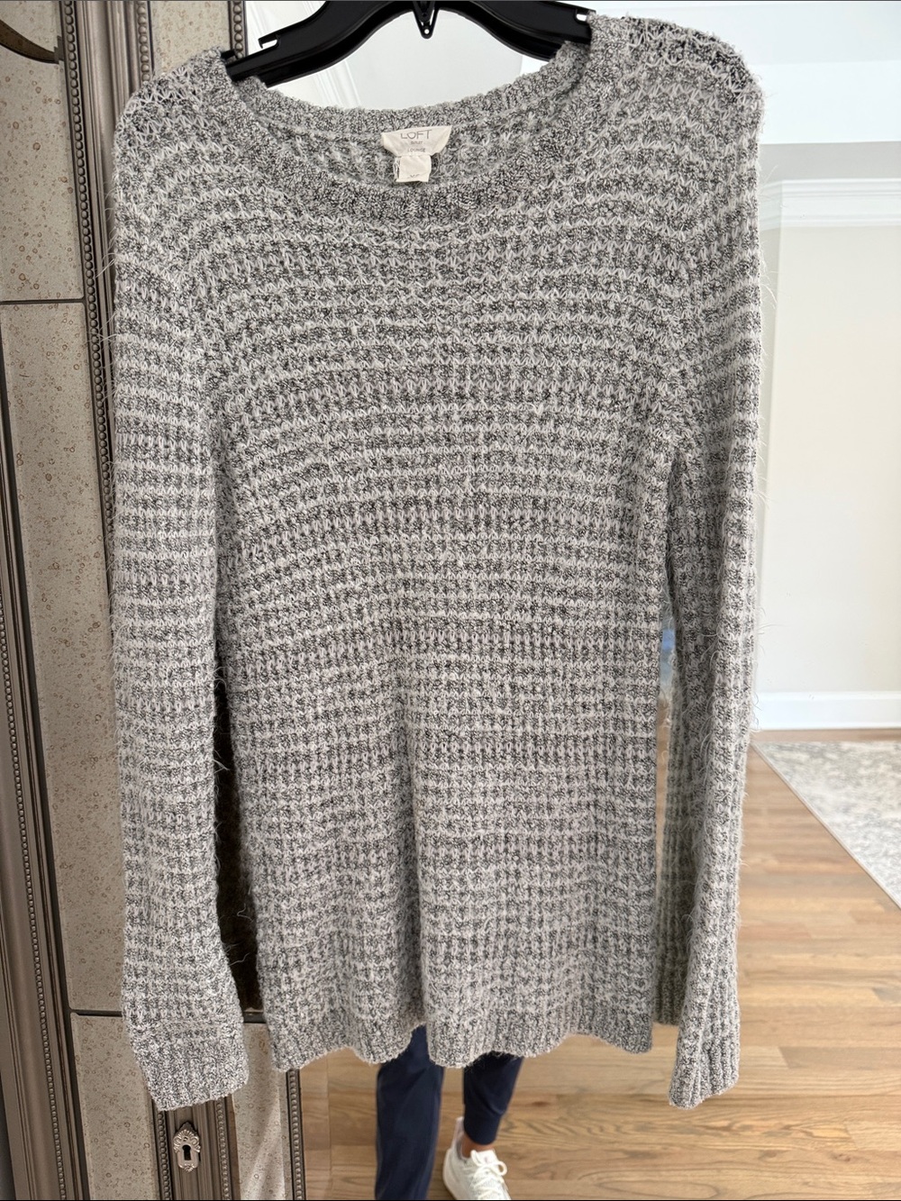 LOFT Light Gray Waffle Knit Scoop Neck Sweater